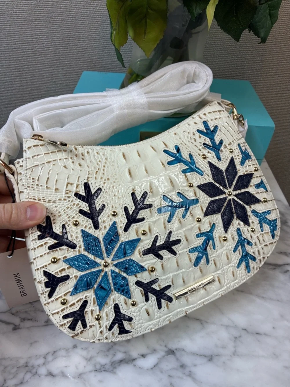 Brahmin Snowball Snowdrift Melbourne Shayna Croc Embossed Shoulder Bag ❄️ ❄️ - Picture 3 of 11